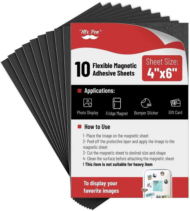 Main image of Mr. Pen Adhesive Magnetic Sheets 4" x 6", 10 Pack