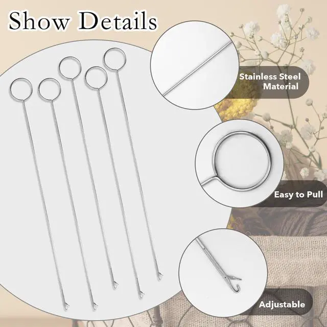 Alt view image 7 of 7 - Haikole 10.4 Inch Loop Turner Tool 5PCS for Silicone Beads Sewing Hook Fabric Belts Strips Tube Straps DIY Accessories Silver