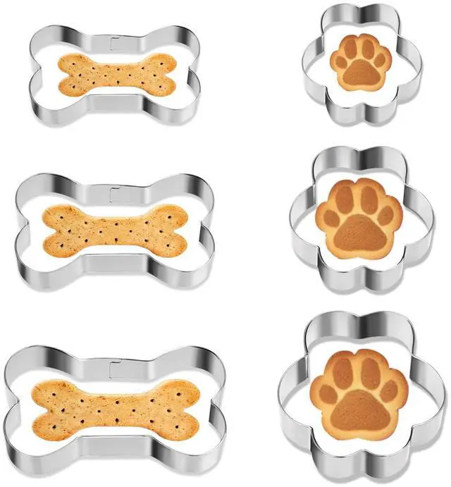 Main image of 6 PCS Stainless Steel Dog Bone & Paw Print Cookie Cutter Set, 3 Sizes, Biscuit Mold for Theme Party Homemade Treats and Baking