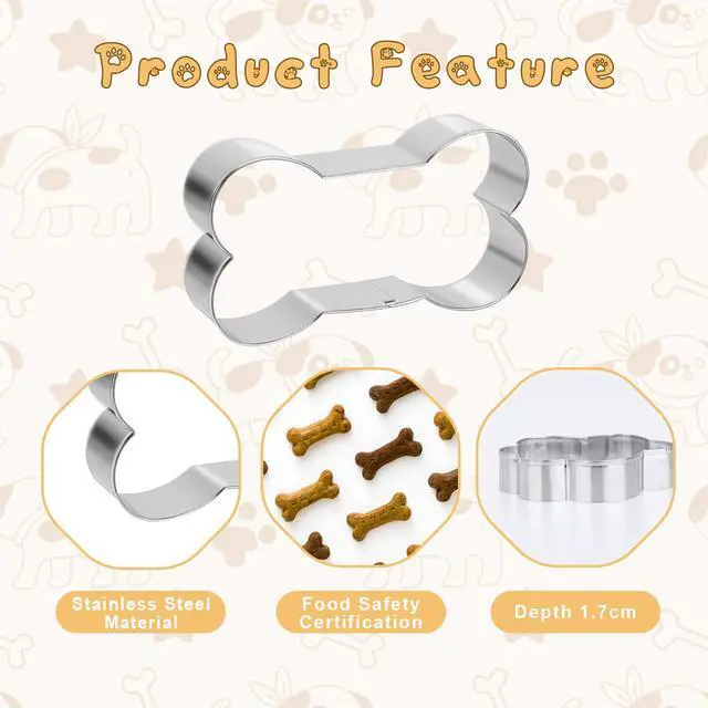 Alt view image 4 of 7 - 6 PCS Stainless Steel Dog Bone & Paw Print Cookie Cutter Set, 3 Sizes, Biscuit Mold for Theme Party Homemade Treats and Baking