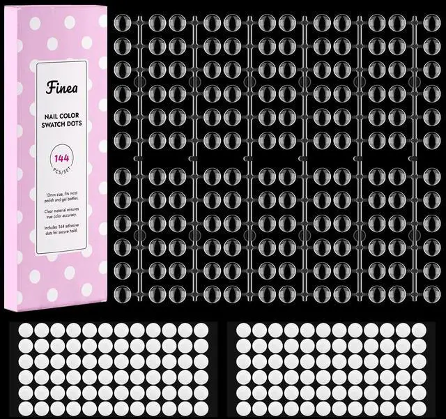Main image of Finea 144pcs Gel Nail Polish Color Display Swatch Dots Clear with Stickers