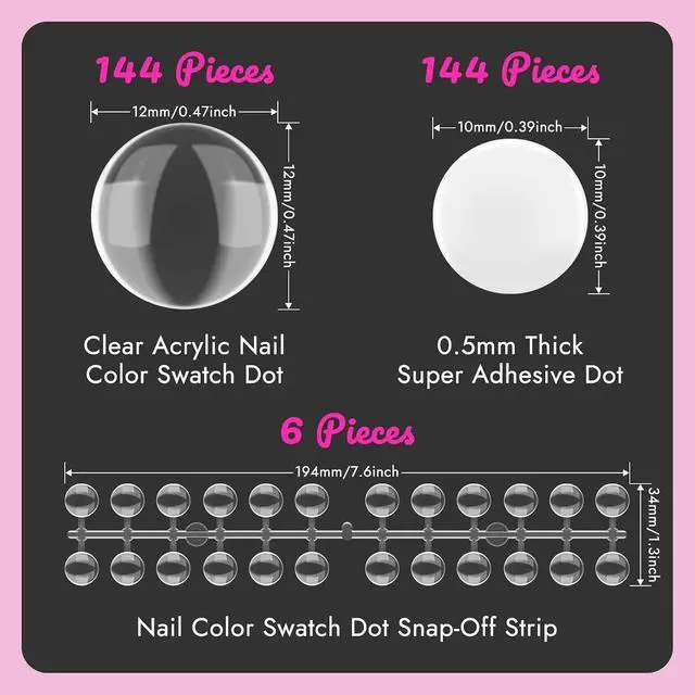Alt view image 2 of 6 - Finea 144pcs Gel Nail Polish Color Display Swatch Dots Clear with Stickers