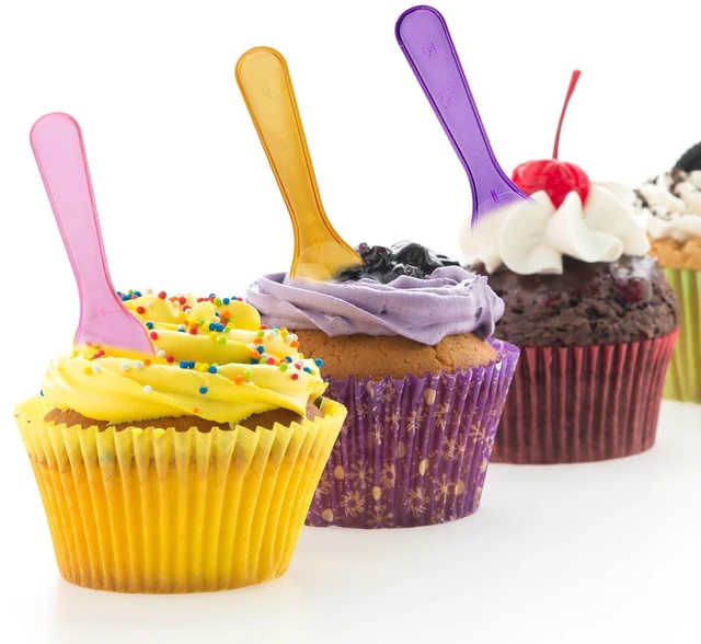 Alt view image 2 of 7 - 100 Pcs Multicolor Disposable Plastic Mini Tasting Spoons for Ice Cream Cake Dessert Party