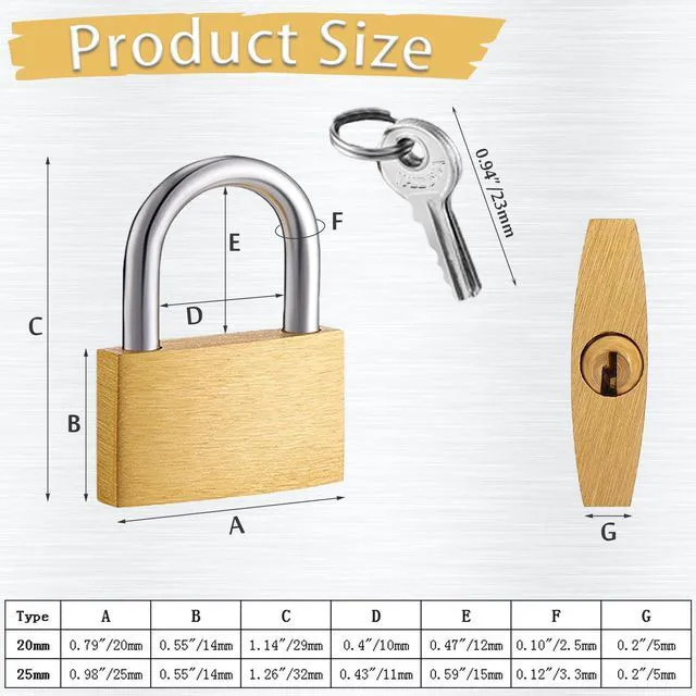 Alt view image 6 of 7 - 2Pcs Solid Brass Locks with Keys, 20mm & 25mm Mini Locks, for Luggage Backpack Gym Locker Jewelry Box