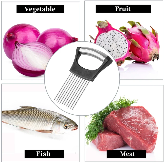 Alt view image 6 of 7 - Mumulo Stainless Steel Onion Slicer with Protective Cover for Slicing Tomatoes, Eggs, Vegetables, Dishwasher Safe, Black
