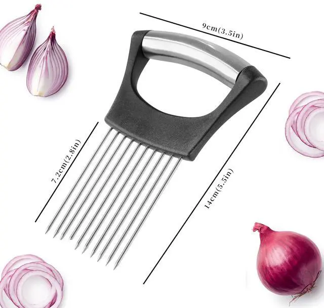 Alt view image 7 of 7 - Mumulo Stainless Steel Onion Slicer with Protective Cover for Slicing Tomatoes, Eggs, Vegetables, Dishwasher Safe, Black