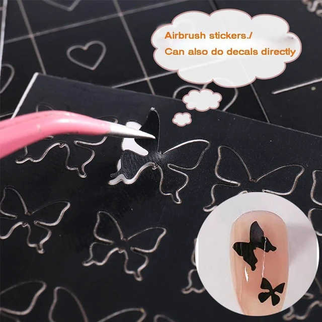 Alt view image 5 of 6 - 24 Sheets Airbrush Stencils Nail Stickers Heart Butterfly Flower Moon Stars Hollow French Art Decals Printing Templates Stencil Tool Manicure Tips DIY Decorations
