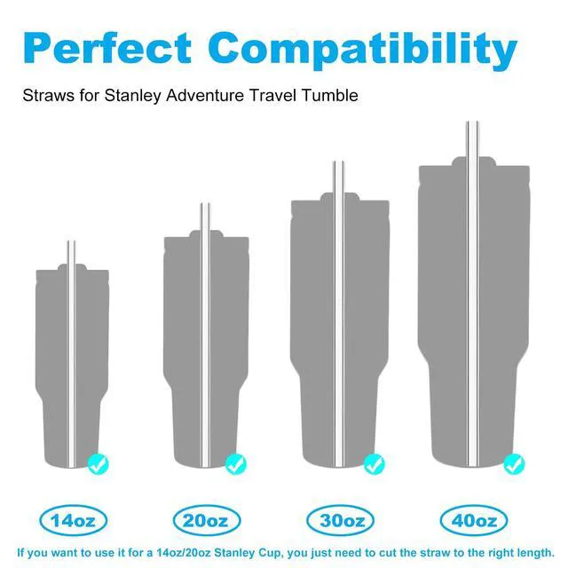 Alt view image 6 of 6 - Stanley Adventure Quencher 40oz 30oz Replacement Straws 6 Pack, Reusable Straws for Stanley 40oz & Simple Modern Tumbler with Handle, Includes Cleaning Brush