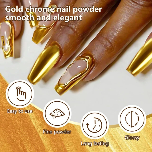 Alt view image 3 of 6 - Gold Chrome Nail Powder Holographic Mirror Glitters Metallic Dust Sequins UV Gel