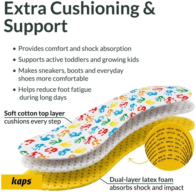 Alt view image 4 of 6 - Kaps Arieto Kids Insoles Cut to Fit - Breathable Shoe Inserts for Children & Toddler, Up to 23cm/9 inch, Prevent Blisters Keep Feet Fresh