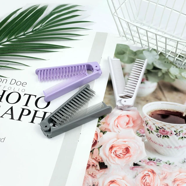 Alt view image 4 of 7 - 3-Piece Pocket Folding Comb Set, Dual-Headed Design, Portable Travel Hair Brushes, Compact, Gray, Purple, White