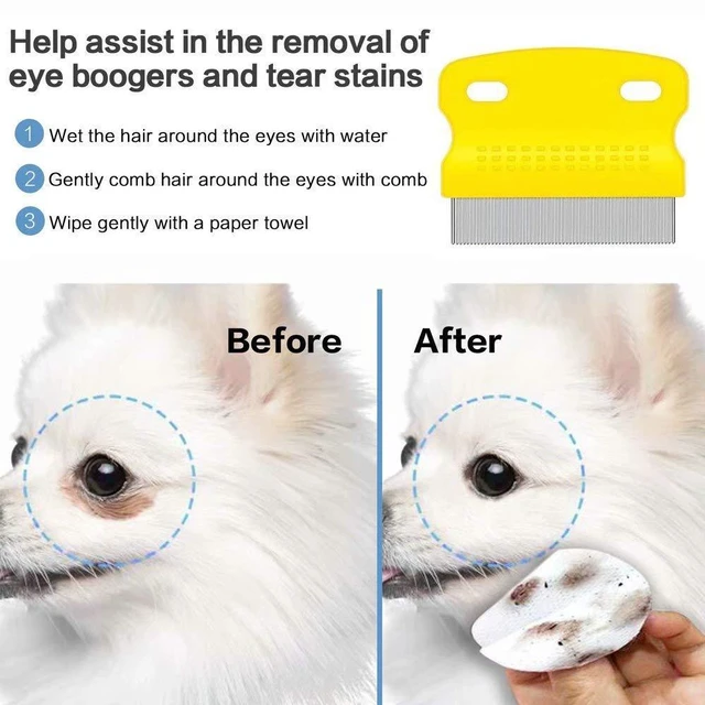 Alt view image 4 of 6 - Fine Tooth Pet Comb 3 Pack - Tear Stain Remover for Dogs & Cats, Removes Fleas, Ticks, Dandruff, Tangles & Knots