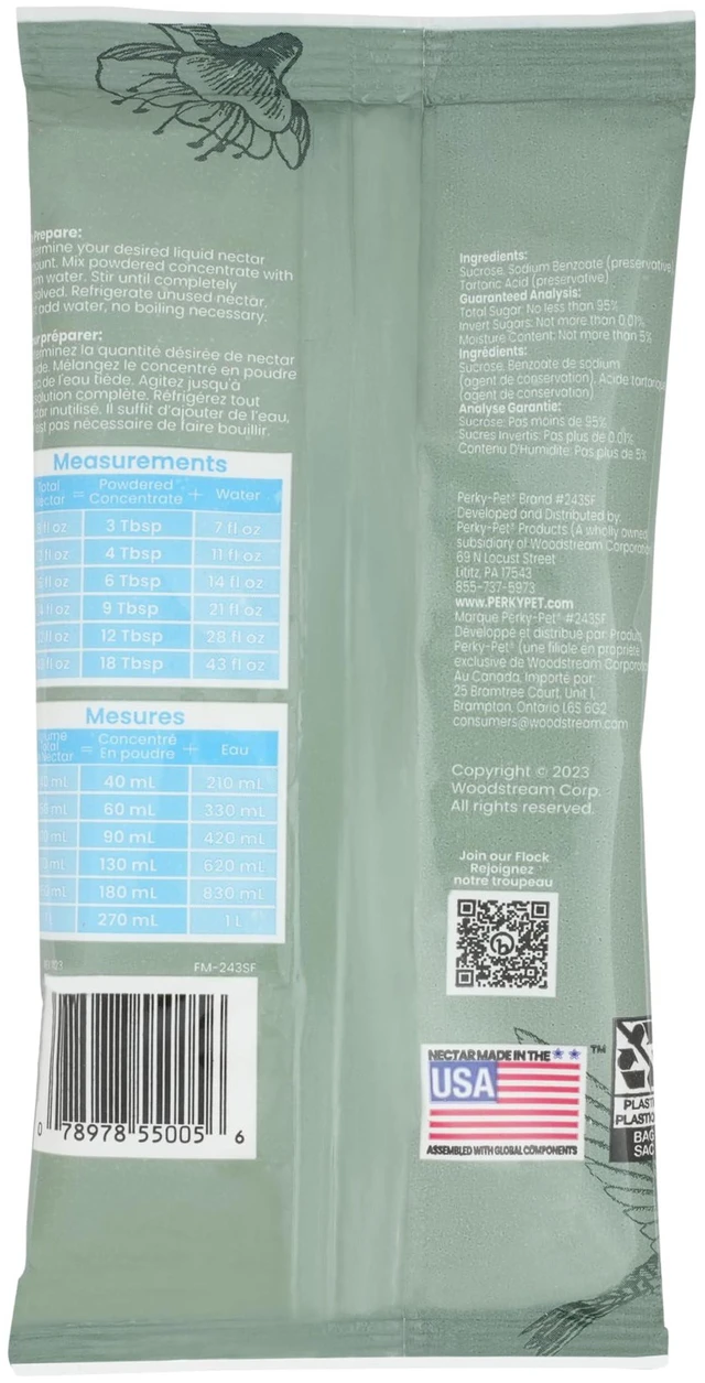 Alt view image 2 of 2 - Perky-Pet 243SF Hummingbird Nectar Concentrate, 8 oz Powder Bag, Makes 48 fl oz Clear Food Nectar, 100% Sucrose