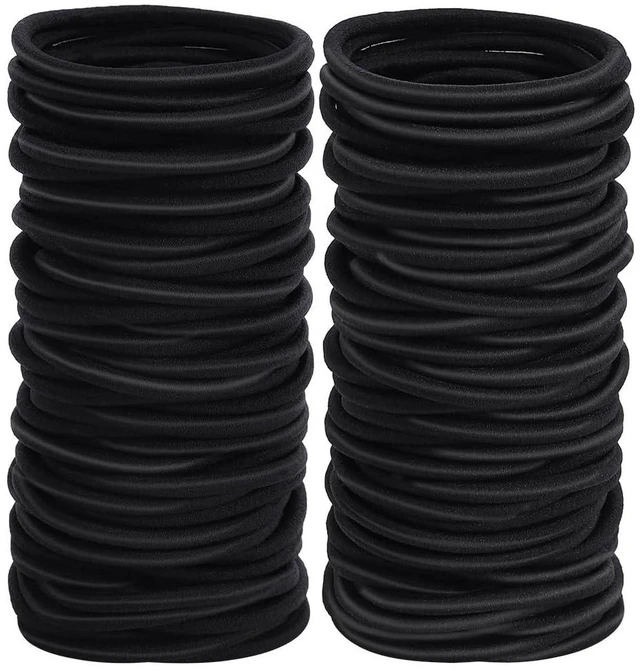 Main image of Sderoq 100pcs Women's Elastic Hair Ties, 4mm Black Ponytail Holders, 2 Inch Diameter for Medium to Thick Hair