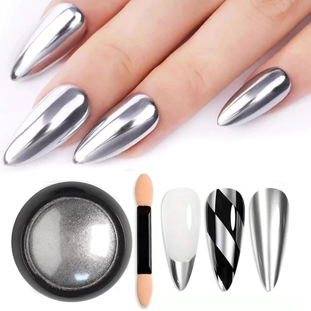 Main image of Holographic Mirror Chrome Silver Nail Powder Pure Metallic Dust Sequins for UV Gel Nail Art Decoration