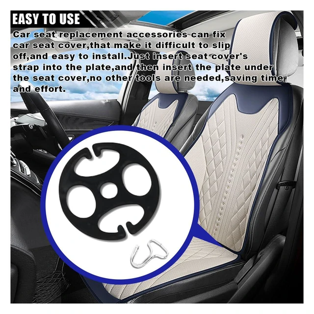 Alt view image 6 of 6 - 24PCS Car Seat Cover Plum Plate Metal Hooks, 12 Metal Hooks Set with Locking Clip & Plastic Card Fastener Buckle + 12 Plastic Car Seat Covers Chucks, Car Seat Replacement