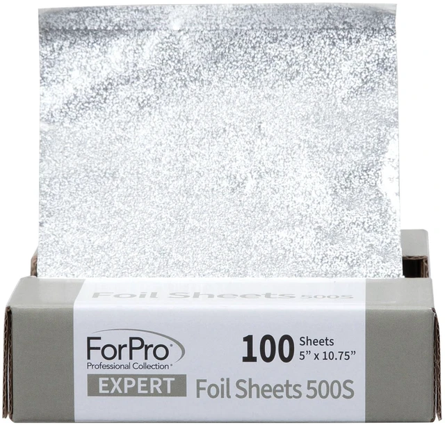 Main image of ForPro Expert 500S Embossed Foil Sheets, 5" W x 10.75" L, 100-Count, Aluminum Hair Foils, Food Safe, Pop-Up Dispenser