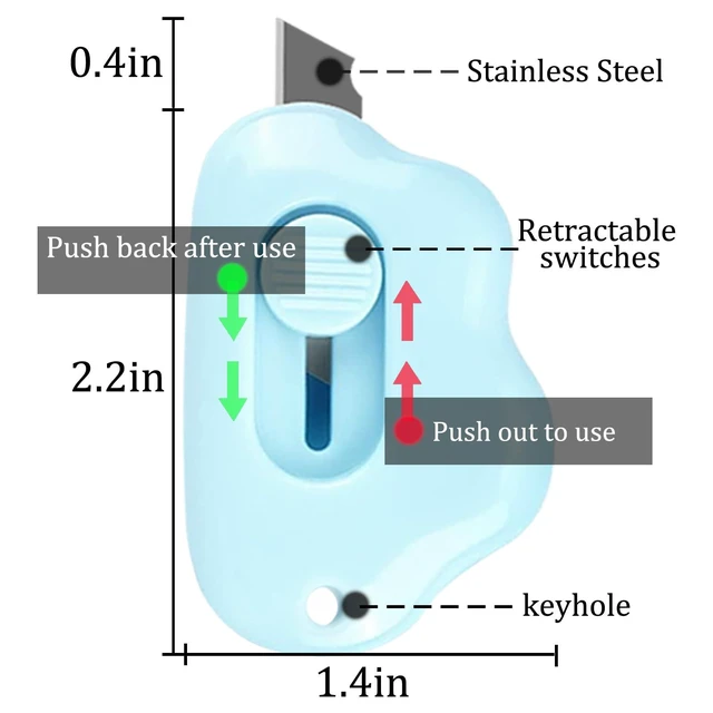 Alt view image 7 of 7 - 3 Pack Retractable Box Cutter, Adorable Cloud Tiny Letter Opener Envelope Slitter, 2.24x1.5x0.55inch, for Key Chain Pocket Bag