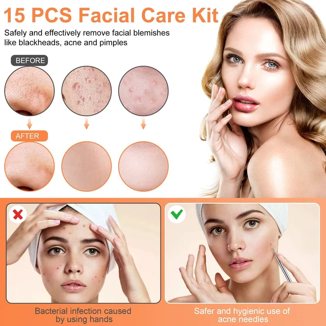 Alt view image 5 of 7 - IUMAKEVP 15 PCS Professional Stainless Steel Blackhead Remover Comedone Extractor Tools, Pimple Popper Kit with Metal Case, Silver