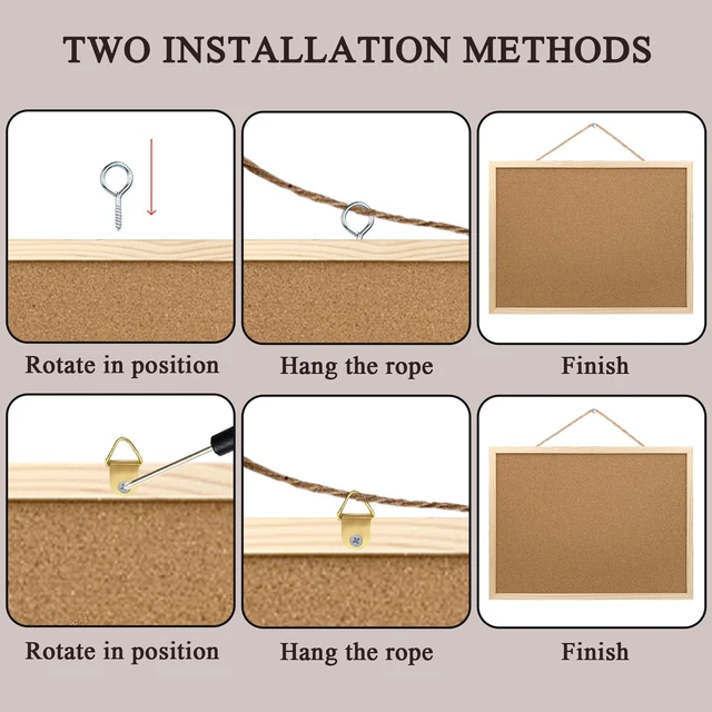 Alt view image 7 of 7 - 2 Pack Cork Board Bulletin Board, 15.7"x11.81", Oak Wood Finish Frame, for Wall, Office, Home, School, with Pins, Eye Bolts, Gaskets, Screws