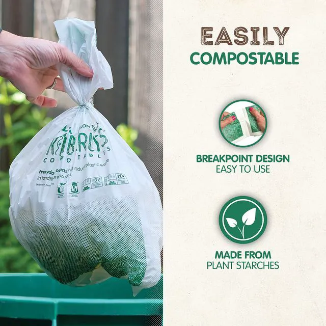 Alt view image 2 of 6 - KC's 3-Gallon Compostable Trash Bags with Drawstring, 100-Count Roll, Small Biodegradable Bags for Bathroom, Bedroom, Office & Food Scraps, Certified ASTM D6400 & OK Comp