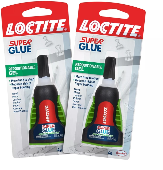 Main image of Loctite Super Glue Repositionable Gel, Clear, 0.14fl oz Bottle, 2 Pack, for Plastic, Wood, Metal, Crafts & Repair