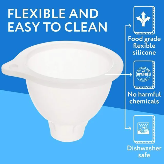 Alt view image 3 of 6 - Impresa Silicone Wide Mouth Funnel, 3.25" Opening, 1.25" Stem, BPA-Free, Clear White - Squeeze Bottle Funnel for Thick Liquids, Dishwasher Safe, Multipurpose Tool
