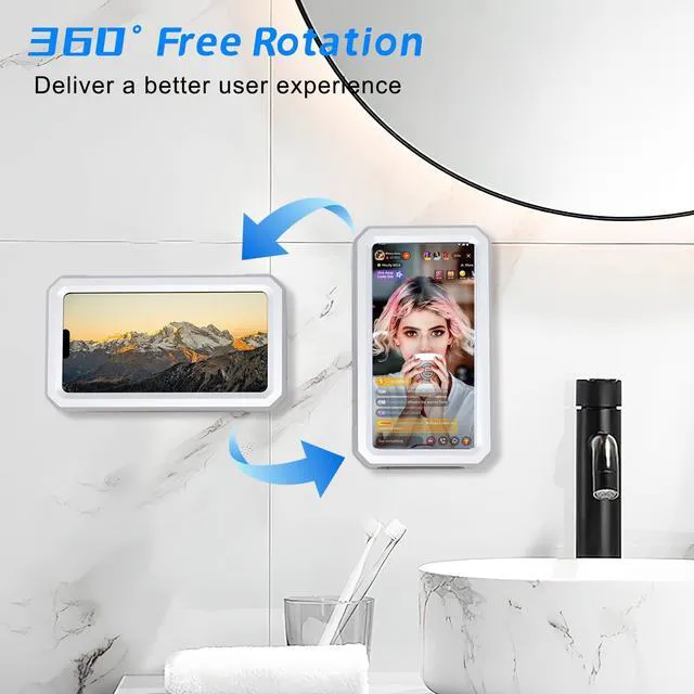 Alt view image 5 of 6 - Waterproof 480 Rotatable Multi-Angle Adjustable Wall Mounted Shower Phone Holder for Bathroom, Bathtub, Kitchen, Mirror, Compatible with All 4-7" Smartphones