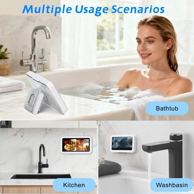 Alt view image 3 of 6 - Waterproof 480 Rotatable Multi-Angle Adjustable Wall Mounted Shower Phone Holder for Bathroom, Bathtub, Kitchen, Mirror, Compatible with All 4-7" Smartphones