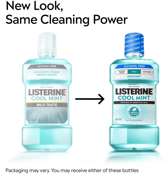 Alt view image 2 of 6 - Listerine Cool Mint Alcohol Free Mouthwash, Mild Mint, 33.8 fl oz (1 L)