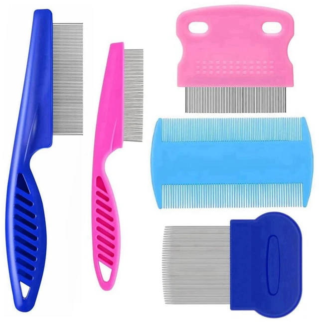 Main image of 5 Pack Stainless Steel Double Sided Flea Lice Comb for Dogs and Cats, Professional Pet Grooming Comb with Rounded Teeth, Tear Stain Remover and Dematting Tool, Ideal for