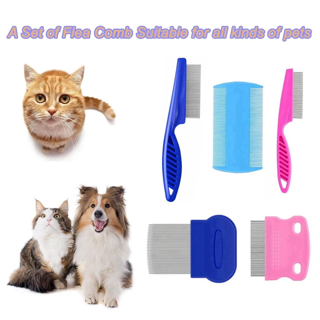 Alt view image 6 of 6 - 5 Pack Stainless Steel Double Sided Flea Lice Comb for Dogs and Cats, Professional Pet Grooming Comb with Rounded Teeth, Tear Stain Remover and Dematting Tool, Ideal for