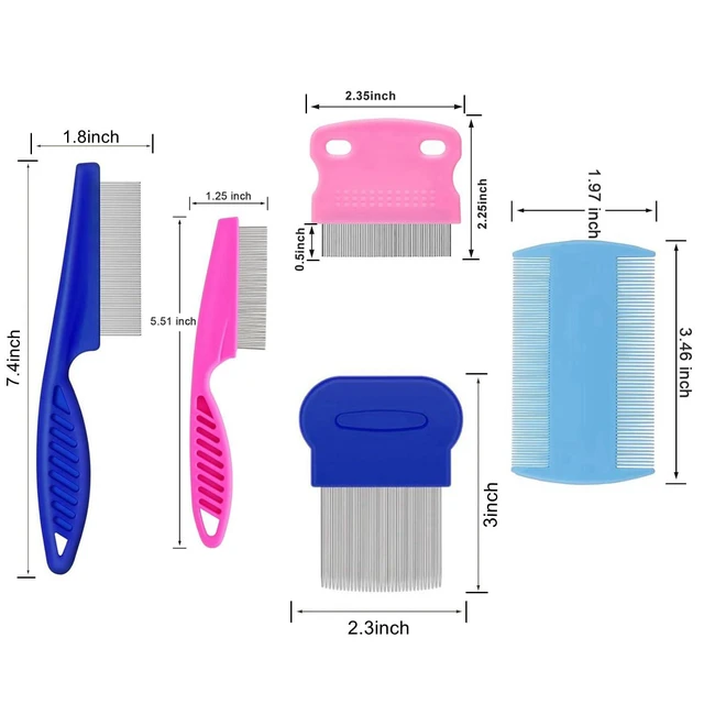 Alt view image 5 of 6 - 5 Pack Stainless Steel Double Sided Flea Lice Comb for Dogs and Cats, Professional Pet Grooming Comb with Rounded Teeth, Tear Stain Remover and Dematting Tool, Ideal for