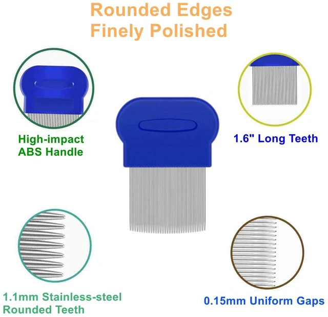 Alt view image 3 of 6 - 5 Pack Stainless Steel Double Sided Flea Lice Comb for Dogs and Cats, Professional Pet Grooming Comb with Rounded Teeth, Tear Stain Remover and Dematting Tool, Ideal for