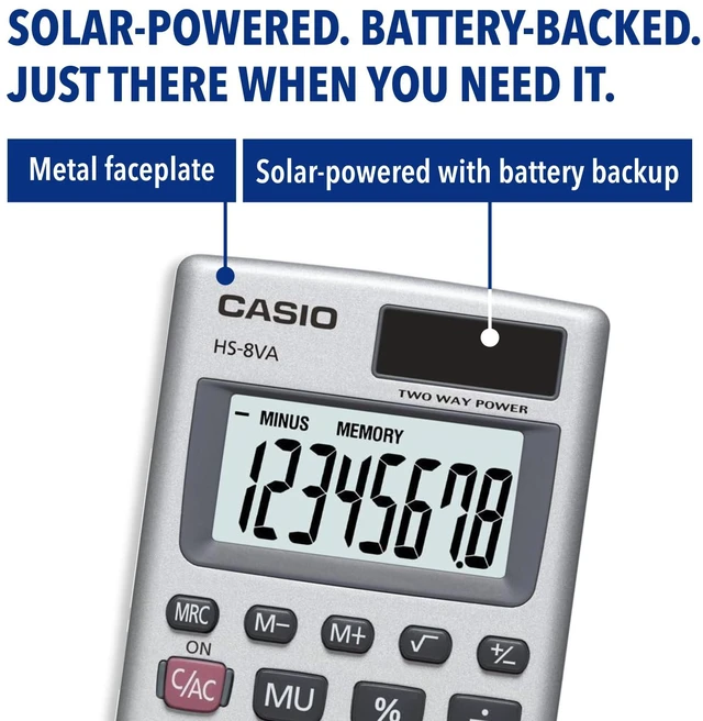 Alt view image 2 of 6 - Casio HS-8VA Mini 6-Function Calculator