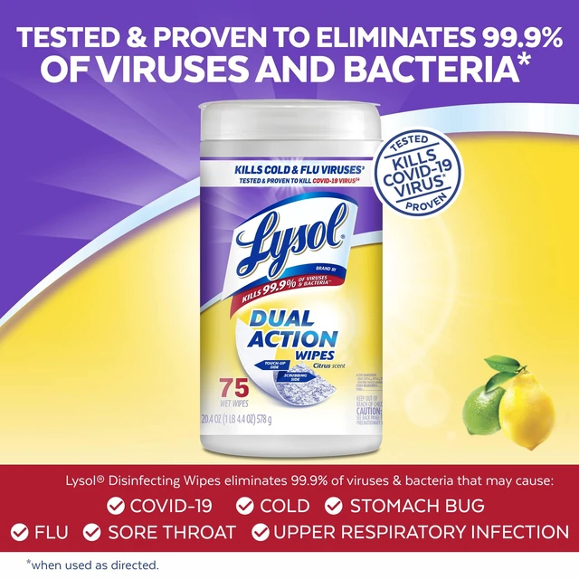 Alt view image 4 of 6 - Lysol Dual Action Disinfectant Wipes, Multi-Surface Antibacterial Scrubbing, Citrus Scent, 75ct