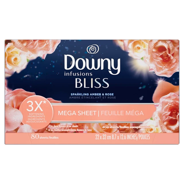 Alt view image 3 of 5 - Downy Infusions Bliss Amber and Rose Scent Fabric Softener Dryer Sheets, 80 Mega Dryer Sheets
