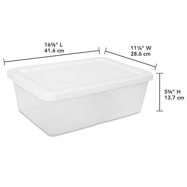 Alt view image 4 of 6 - Sterilite 12 Quart Storage Bins (Set of 4), Clear Plastic with Snap-on Lid, White