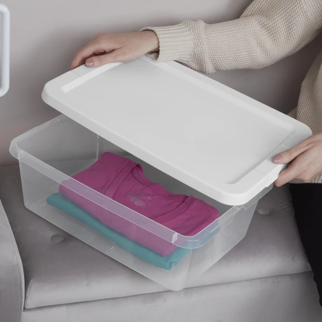 Alt view image 2 of 6 - Sterilite 12 Quart Storage Bins (Set of 4), Clear Plastic with Snap-on Lid, White