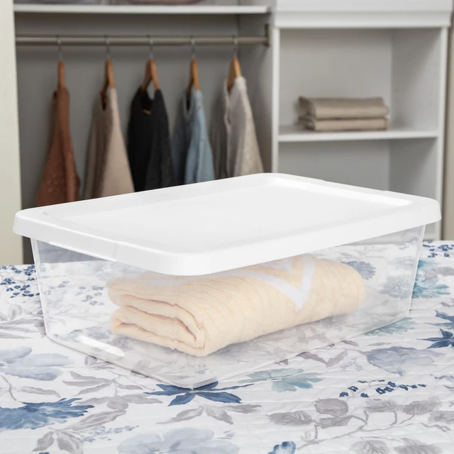 Alt view image 5 of 6 - Sterilite 12 Quart Storage Bins (Set of 4), Clear Plastic with Snap-on Lid, White