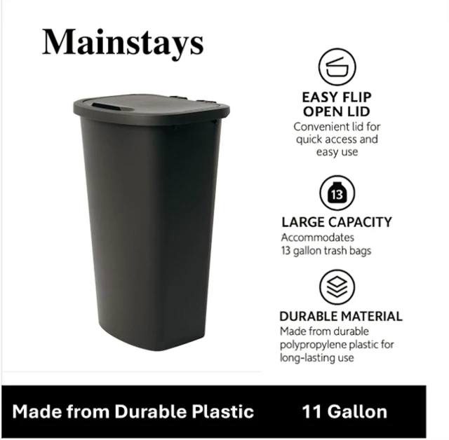 Alt view image 2 of 5 - Mainstays 11Gallon Plastic Kitchen Trash Can with Lift-Top Lid, Black