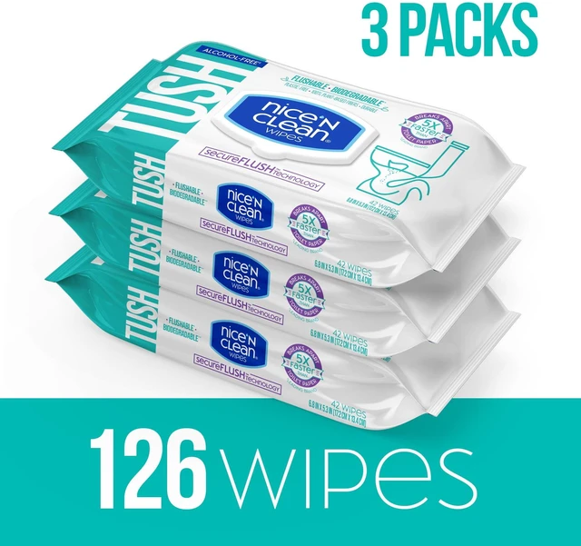Main image of Nice 'N CLEAN SecureFLUSH Alcohol Free Flushable Wipes, Gentle for Sensitive Skin, 3 Flip-Top Packs (126 Total Wipes)