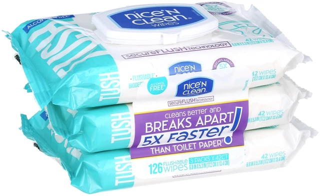 Alt view image 2 of 5 - Nice 'N CLEAN SecureFLUSH Alcohol Free Flushable Wipes, Gentle for Sensitive Skin, 3 Flip-Top Packs (126 Total Wipes)