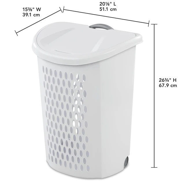 Alt view image 5 of 6 - Sterilite Ultra Wheeled Plastic Laundry Hamper with Handle and Wheels, White