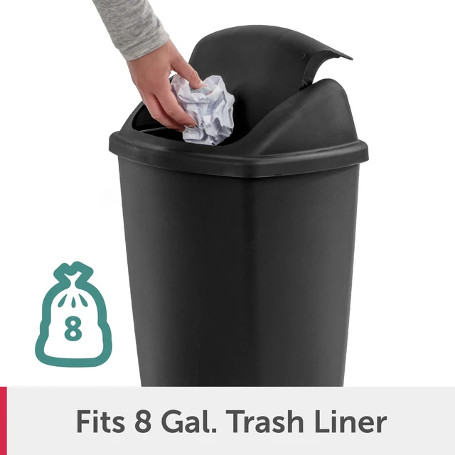 Alt view image 2 of 6 - Sterilite 7.5-Gallon Plastic Kitchen Trash Can with Swing Top Lid, Black