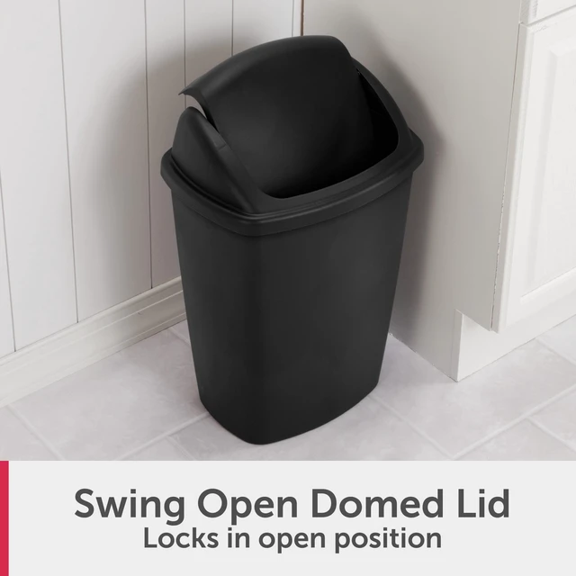 Alt view image 3 of 6 - Sterilite 7.5-Gallon Plastic Kitchen Trash Can with Swing Top Lid, Black