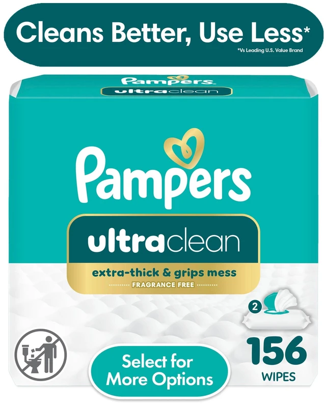 Main image of Pampers Ultra Clean Baby Wipes, 2-Pack 156 Wipes
