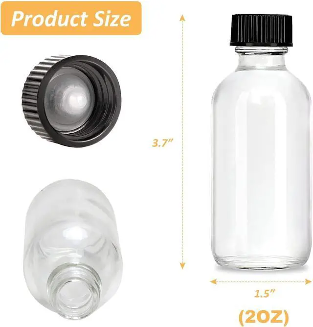 Alt view image 3 of 7 - 2oz Small Clear Glass Bottles with Lids - 7 Pack Shot Bottles with Caps for Ginger Shots, Juice, Potion, Liquids, Whiskey - Mini Travel Bottles with Funnels, Stickers and Brush (7Pack-Clear)