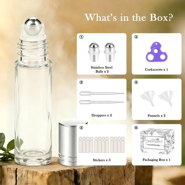 Alt view image 2 of 7 - PrettyCare Set of 12, 10 ml Essential Oil Roller Bottles with Stainless Steel Roller Ball - Refillable Leak-proof Empty Thick Clear Glass Roll on Bottles with Silver Metal Caps for Travel, Perfume