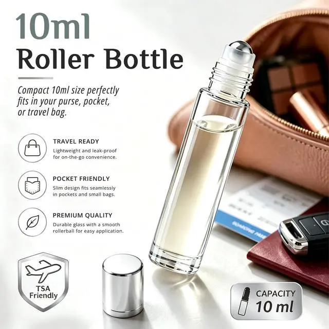 Alt view image 4 of 7 - PrettyCare Set of 12, 10 ml Essential Oil Roller Bottles with Stainless Steel Roller Ball - Refillable Leak-proof Empty Thick Clear Glass Roll on Bottles with Silver Metal Caps for Travel, Perfume